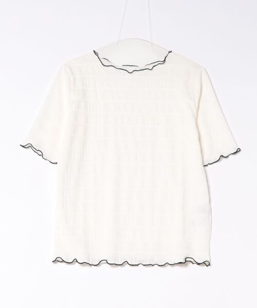 INTERPLANET(インタープラネット)の「ストライプジャガードメローフリル5分袖プルオーバー(Tシャツ/カットソー・レディース・アイボリー/ブラック/サックスブルー・FREE)」の4枚目の写真
