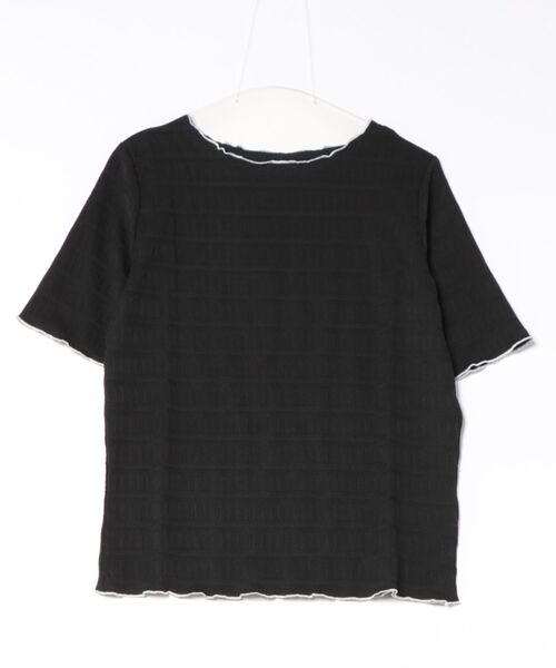 INTERPLANET(インタープラネット)の「ストライプジャガードメローフリル5分袖プルオーバー(Tシャツ/カットソー・レディース・アイボリー/ブラック/サックスブルー・FREE)」の5枚目の写真
