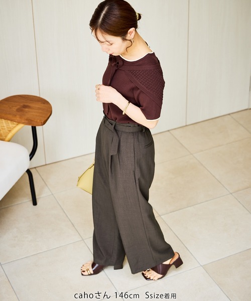 ROPE' PICNIC(ロペピクニック)の「【cahoさんコラボ】低身長・小柄さんサイズ エアリーリネンライク タックワイドパンツ(その他パンツ・レディース・ブラック/ネイビー/ベージュ/キャメル/ダークブラウン・M/S)」の19枚目の写真