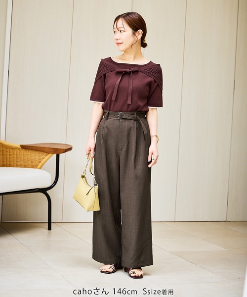 ROPE' PICNIC(ロペピクニック)の「【cahoさんコラボ】低身長・小柄さんサイズ エアリーリネンライク タックワイドパンツ(その他パンツ・レディース・ブラック/ネイビー/ベージュ/キャメル/ダークブラウン・M/S)」の21枚目の写真