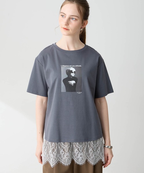 LE SOUK HOLIDAY(ルスークホリデー)の「フォトプリントTシャツ【接触冷感・吸水速乾】(Tシャツ/カットソー・レディース・オフホワイト/チャコールグレー/サックスブルー・M/L)」の2枚目の写真
