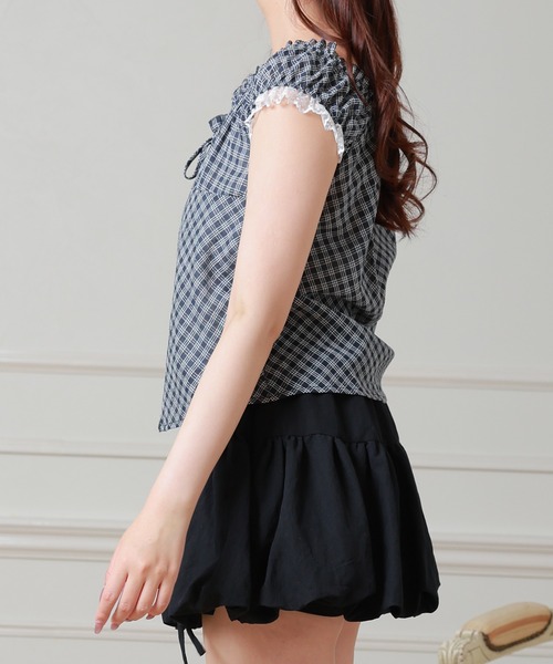 Anely(アネリー)の「Anely 2way チェック柄 フロント リボン レイヤード ブラウス(シャツ/ブラウス・レディース・グレー/パープル/ブラック・FREE)」の9枚目の写真