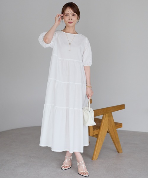 PREFERIR（プレフェリール）の「ふんわりバルーン袖コットンティアードワンピース（ワンピース・レディース・ブルー/ホワイト/ブラック・MEDIUM/SMALL/LARGE）」の12枚目の写真