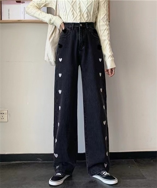 FREE STYLISTS(フリー スタイリスト)の「ハートプリントデニムパンツ(デニムパンツ・レディース・ライトブルー/ブラック・3XL/S/XL/XXL/M/L)」の10枚目の写真