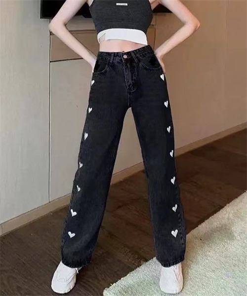 FREE STYLISTS(フリー スタイリスト)の「ハートプリントデニムパンツ(デニムパンツ・レディース・ライトブルー/ブラック・3XL/S/XL/XXL/M/L)」の5枚目の写真