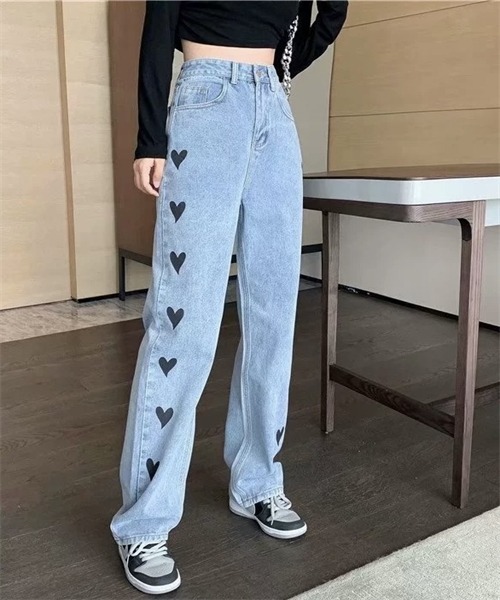 FREE STYLISTS(フリー スタイリスト)の「ハートプリントデニムパンツ(デニムパンツ・レディース・ライトブルー/ブラック・3XL/S/XL/XXL/M/L)」の12枚目の写真