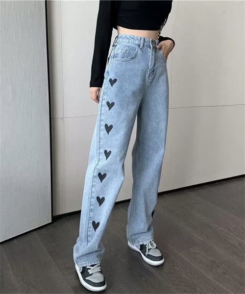 FREE STYLISTS(フリー スタイリスト)の「ハートプリントデニムパンツ(デニムパンツ・レディース・ライトブルー/ブラック・3XL/S/XL/XXL/M/L)」の13枚目の写真