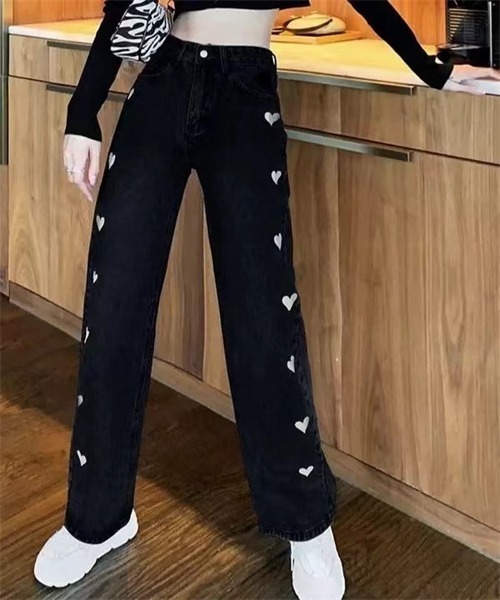 FREE STYLISTS(フリー スタイリスト)の「ハートプリントデニムパンツ(デニムパンツ・レディース・ライトブルー/ブラック・3XL/S/XL/XXL/M/L)」の6枚目の写真