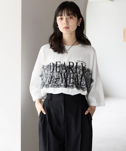 pocket(ポケット)の「レースドッキングロゴプリントTシャツ(Tシャツ/カットソー・レディース・ホワイト×ブラック/チャコールグレー×ブラック・FREE)」の5枚目の写真