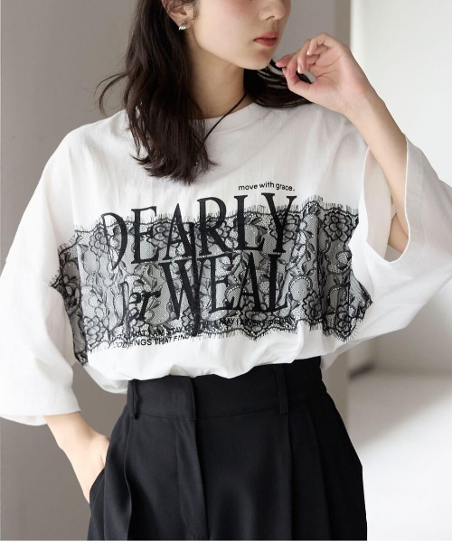 pocket(ポケット)の「レースドッキングロゴプリントTシャツ(Tシャツ/カットソー・レディース・ホワイト×ブラック/チャコールグレー×ブラック・FREE)」の6枚目の写真