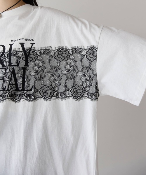 pocket(ポケット)の「レースドッキングロゴプリントTシャツ(Tシャツ/カットソー・レディース・ホワイト×ブラック/チャコールグレー×ブラック・FREE)」の14枚目の写真