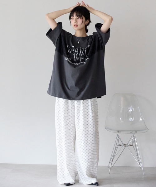 pocket(ポケット)の「レースドッキングロゴプリントTシャツ(Tシャツ/カットソー・レディース・ホワイト×ブラック/チャコールグレー×ブラック・FREE)」の22枚目の写真