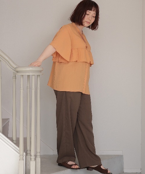 leswel(レスウェル)の「【M~5L】リネンライクカーブパンツ(その他パンツ・レディース・ネイビー/ダークブラウン・M/5L/4L/3L/LL/L)」の6枚目の写真