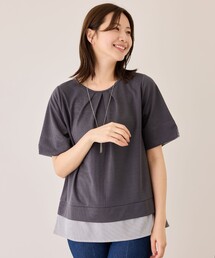 配色ストライプ半袖カットソー