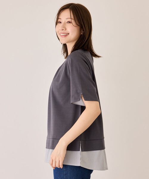 Jayro(ジャイロ)の「配色ストライプ半袖カットソー(Tシャツ/カットソー・レディース・ネイビー/ベージュ系その他/チャコールグレー・M)」の5枚目の写真
