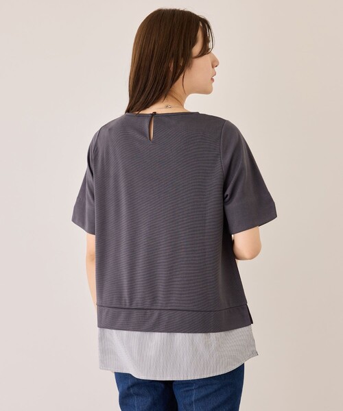 Jayro(ジャイロ)の「配色ストライプ半袖カットソー(Tシャツ/カットソー・レディース・ネイビー/ベージュ系その他/チャコールグレー・M)」の6枚目の写真