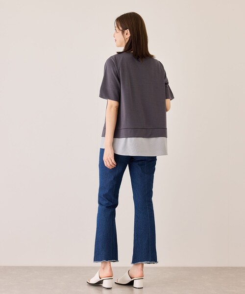 Jayro(ジャイロ)の「配色ストライプ半袖カットソー(Tシャツ/カットソー・レディース・ネイビー/ベージュ系その他/チャコールグレー・M)」の9枚目の写真