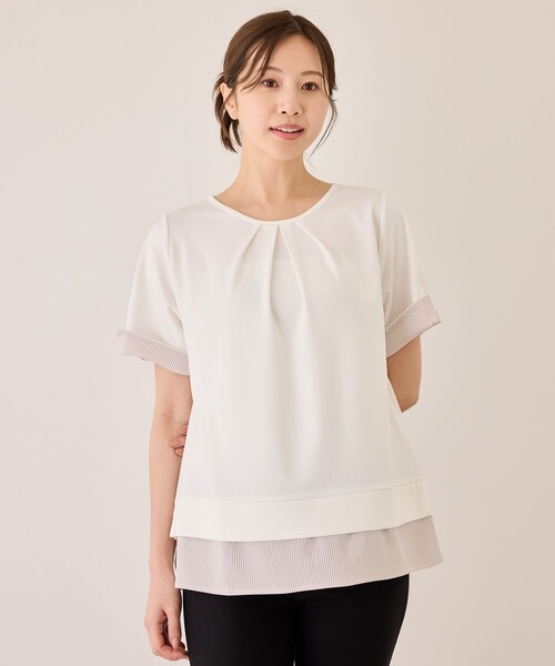 Jayro(ジャイロ)の「配色ストライプ半袖カットソー(Tシャツ/カットソー・レディース・ネイビー/ベージュ系その他/チャコールグレー・M)」の10枚目の写真