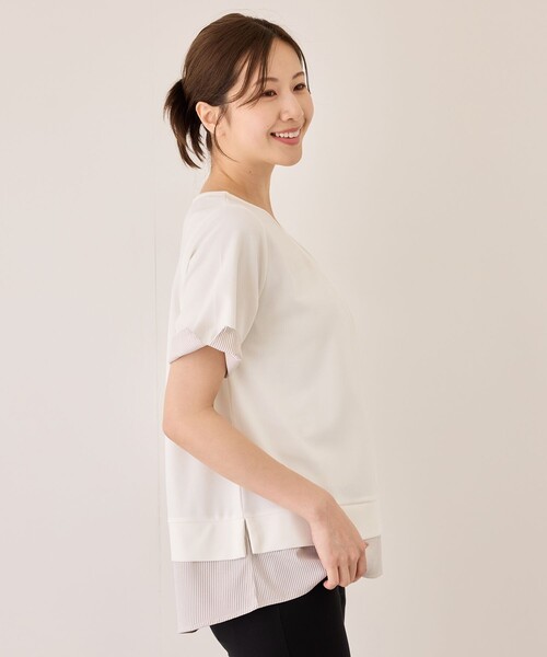 Jayro(ジャイロ)の「配色ストライプ半袖カットソー(Tシャツ/カットソー・レディース・ネイビー/ベージュ系その他/チャコールグレー・M)」の11枚目の写真
