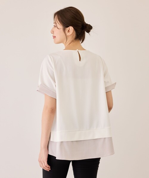 Jayro(ジャイロ)の「配色ストライプ半袖カットソー(Tシャツ/カットソー・レディース・ネイビー/ベージュ系その他/チャコールグレー・M)」の12枚目の写真