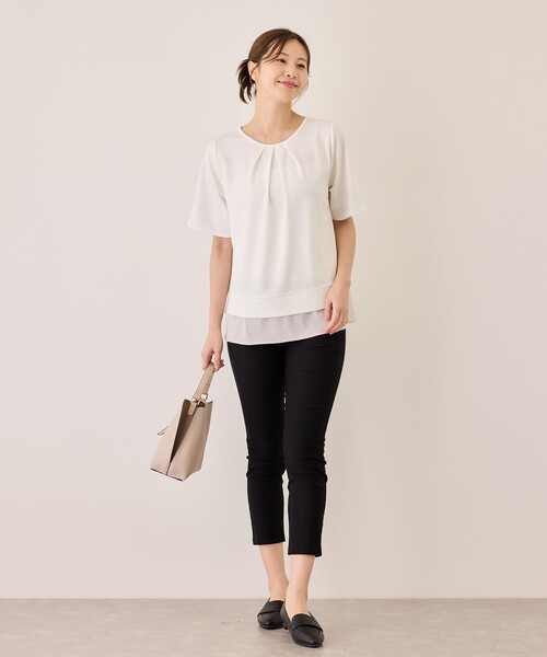 Jayro(ジャイロ)の「配色ストライプ半袖カットソー(Tシャツ/カットソー・レディース・ネイビー/ベージュ系その他/チャコールグレー・M)」の13枚目の写真