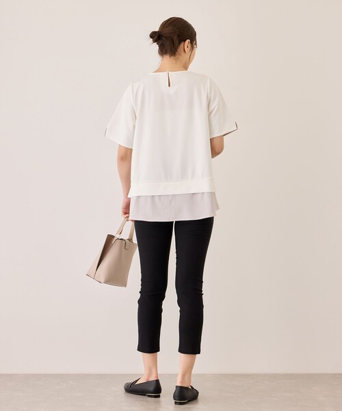 Jayro(ジャイロ)の「配色ストライプ半袖カットソー(Tシャツ/カットソー・レディース・ネイビー/ベージュ系その他/チャコールグレー・M)」の15枚目の写真