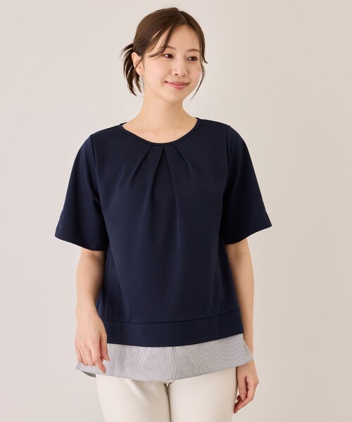 Jayro(ジャイロ)の「配色ストライプ半袖カットソー(Tシャツ/カットソー・レディース・ネイビー/ベージュ系その他/チャコールグレー・M)」の16枚目の写真