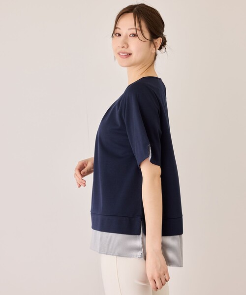 Jayro(ジャイロ)の「配色ストライプ半袖カットソー(Tシャツ/カットソー・レディース・ネイビー/ベージュ系その他/チャコールグレー・M)」の17枚目の写真