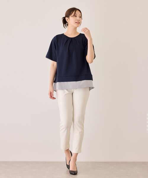 Jayro(ジャイロ)の「配色ストライプ半袖カットソー(Tシャツ/カットソー・レディース・ネイビー/ベージュ系その他/チャコールグレー・M)」の19枚目の写真