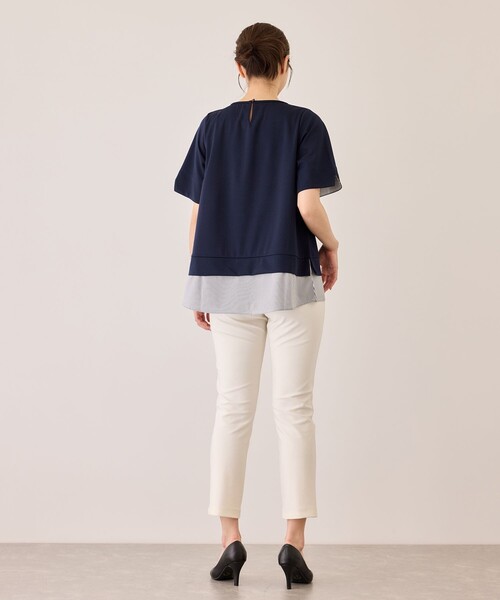 Jayro(ジャイロ)の「配色ストライプ半袖カットソー(Tシャツ/カットソー・レディース・ネイビー/ベージュ系その他/チャコールグレー・M)」の21枚目の写真