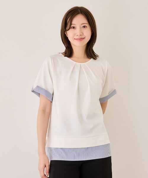 Jayro(ジャイロ)の「配色ストライプ半袖カットソー(Tシャツ/カットソー・レディース・ネイビー/ベージュ系その他/チャコールグレー・M)」の22枚目の写真