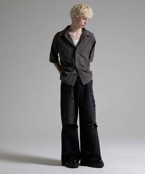 GRANCY（グランシー）の「【GRANCY】Dirty Short-sleeved Shirt / ダーティ半袖シャツ（シャツ/ブラウス・メンズ・ブラック/ホワイト・S/M/L）」の8枚目の写真