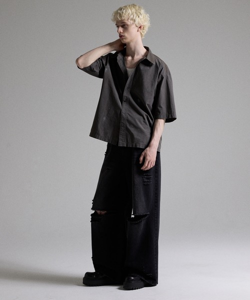 GRANCY（グランシー）の「【GRANCY】Dirty Short-sleeved Shirt / ダーティ半袖シャツ（シャツ/ブラウス・メンズ・ブラック/ホワイト・S/M/L）」の9枚目の写真