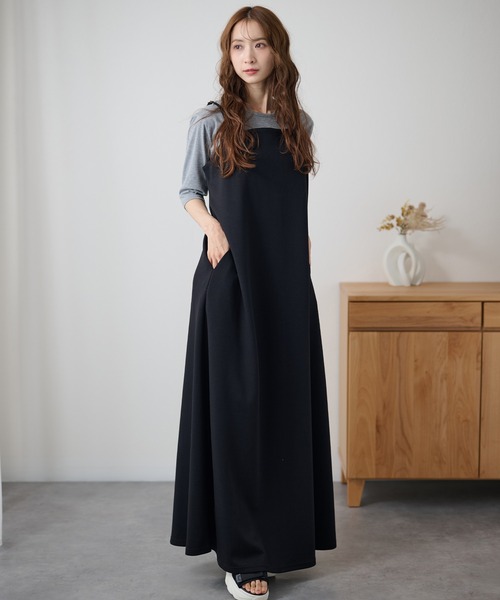 DAYRA(デイラ)の「ダブル ストラップ バックスリット キャミソール ワンピース(ワンピース・レディース・ブラック/ダークグレー/ネイビー・FREE)」の1枚目の写真