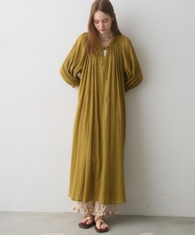 crape neck gather onepiece / クレープネックギャザーワンピース