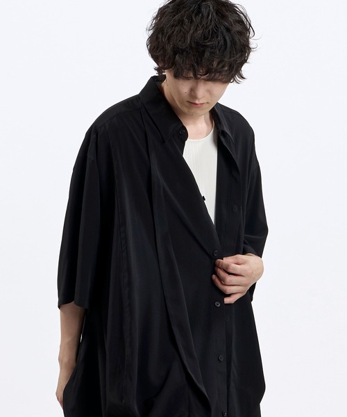 NO ID.(ノーアイディ)の「【NO ID.】3D Gather Half Sleeve Long Shirt / 3Dギャザー ハーフスリーブ ロング シャツ(シャツ/ブラウス・メンズ・ブラック/その他23/その他22・ONE SIZE)」の4枚目の写真