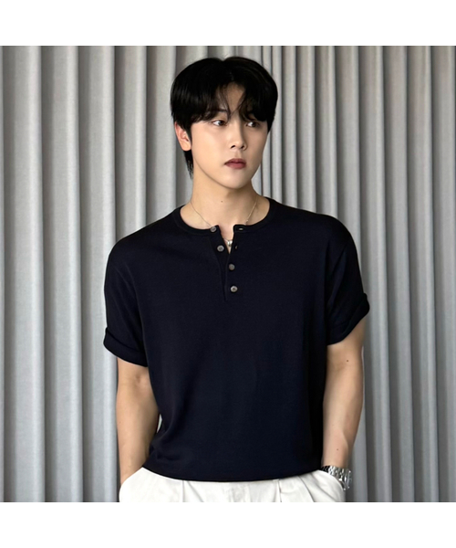 HYOJI（ヒョージ）の「26 SS ウォッシャブルリネンヘンリーネッククロップニット（6カラー）（ニット/セーター・メンズ・ブラック/ネイビー/グレー/レッド/クリーム/チャコール・M/L/XL/S）」の6枚目の写真