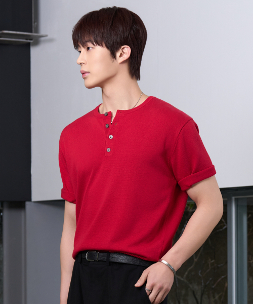 HYOJI（ヒョージ）の「26 SS ウォッシャブルリネンヘンリーネッククロップニット（6カラー）（ニット/セーター・メンズ・ブラック/ネイビー/グレー/レッド/クリーム/チャコール・M/L/XL/S）」の19枚目の写真