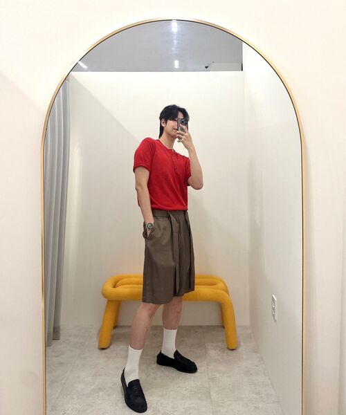HYOJI（ヒョージ）の「26 SS ウォッシャブルリネンヘンリーネッククロップニット（6カラー）（ニット/セーター・メンズ・ブラック/ネイビー/グレー/レッド/クリーム/チャコール・M/L/XL/S）」の11枚目の写真
