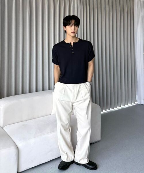 HYOJI（ヒョージ）の「26 SS ウォッシャブルリネンヘンリーネッククロップニット（6カラー）（ニット/セーター・メンズ・ブラック/ネイビー/グレー/レッド/クリーム/チャコール・M/L/XL/S）」の16枚目の写真