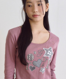 Mixed Motif Printed RnR Long Sleeve Pink Brown