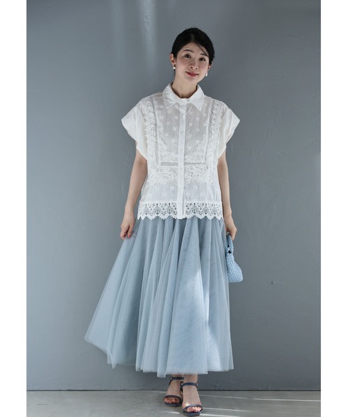 cawaii(カワイイ)の「華やかレースのミニローズ刺繍シャツトップス(シャツ/ブラウス・レディース・ホワイト・FREE)」の14枚目の写真