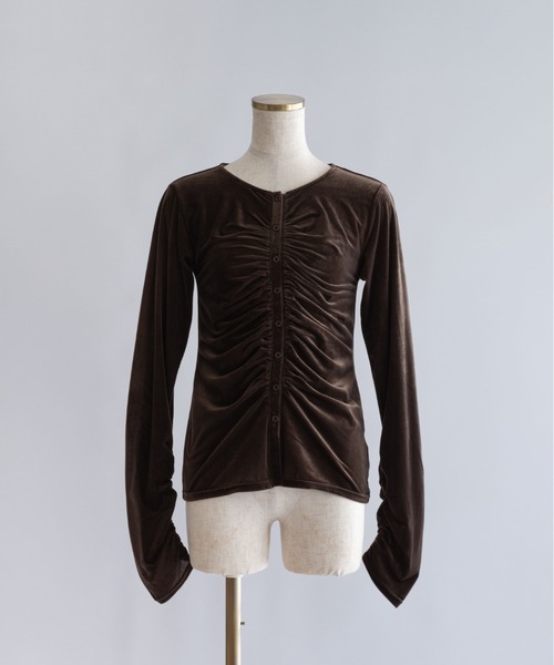 EN NEUME(エンノイム)の「Sheer Velour Draped Cardigan(カーディガン/ボレロ・レディース・アイボリー/ブラウン/ブラック・FREE)」の3枚目の写真