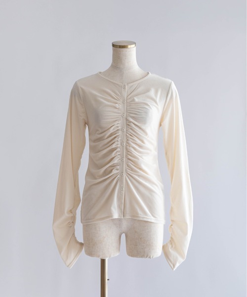 EN NEUME(エンノイム)の「Sheer Velour Draped Cardigan(カーディガン/ボレロ・レディース・アイボリー/ブラウン/ブラック・FREE)」の9枚目の写真