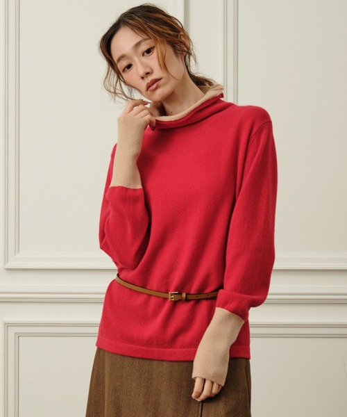 Nunc.(ヌンク)の「カシミヤ配色ボトルネックニット(ニット/セーター・レディース・ネイビー/オフホワイト/レッド・FREE)」の4枚目の写真