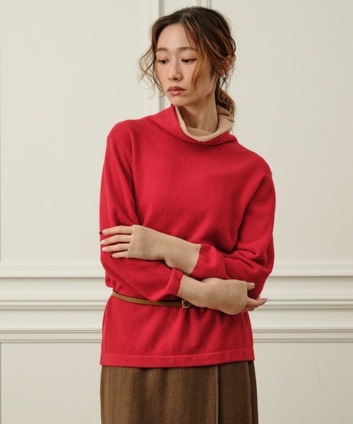 Nunc.(ヌンク)の「カシミヤ配色ボトルネックニット(ニット/セーター・レディース・ネイビー/オフホワイト/レッド・FREE)」の5枚目の写真