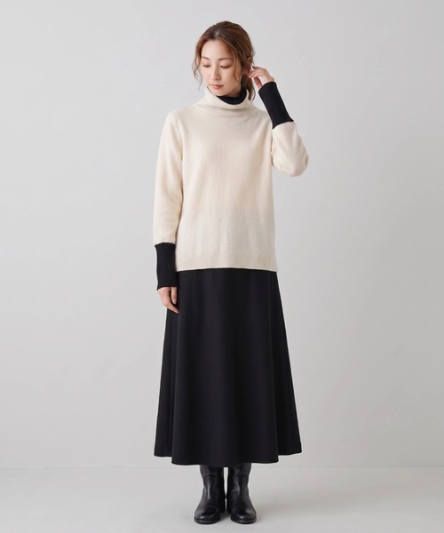 Nunc.(ヌンク)の「カシミヤ配色ボトルネックニット(ニット/セーター・レディース・ネイビー/オフホワイト/レッド・FREE)」の14枚目の写真