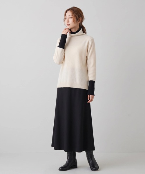 Nunc.(ヌンク)の「カシミヤ配色ボトルネックニット(ニット/セーター・レディース・ネイビー/オフホワイト/レッド・FREE)」の15枚目の写真