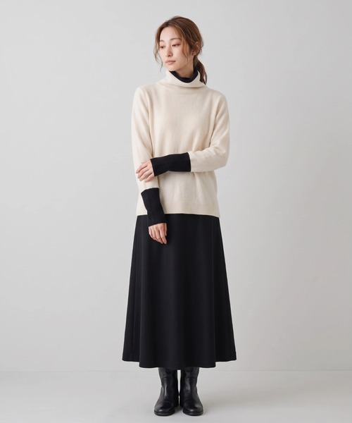 Nunc.(ヌンク)の「カシミヤ配色ボトルネックニット(ニット/セーター・レディース・ネイビー/オフホワイト/レッド・FREE)」の16枚目の写真