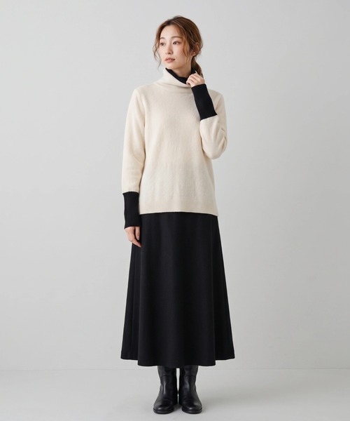 Nunc.(ヌンク)の「カシミヤ配色ボトルネックニット(ニット/セーター・レディース・ネイビー/オフホワイト/レッド・FREE)」の19枚目の写真